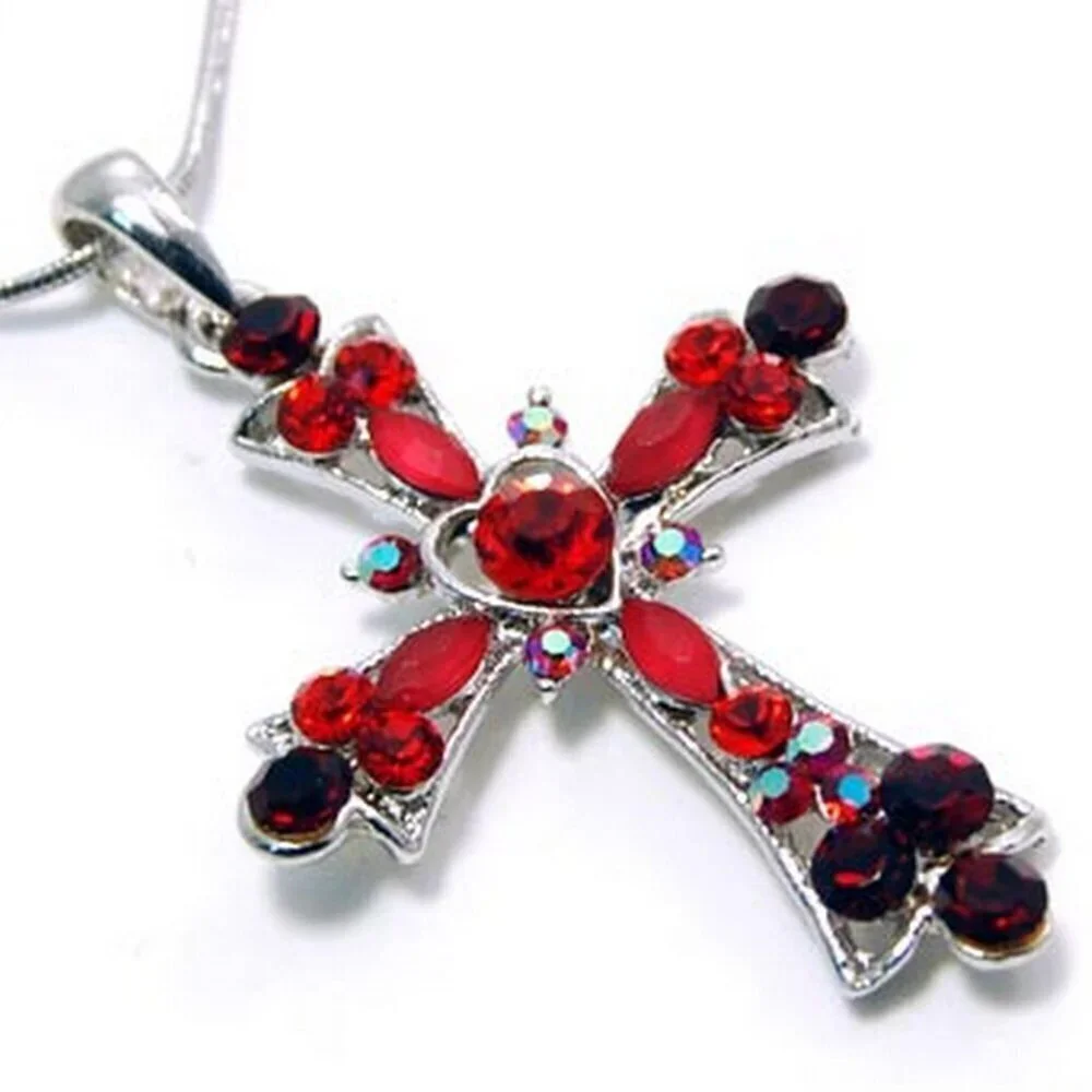 Red Austrian Crystal Cross Necklace - New w/Tags